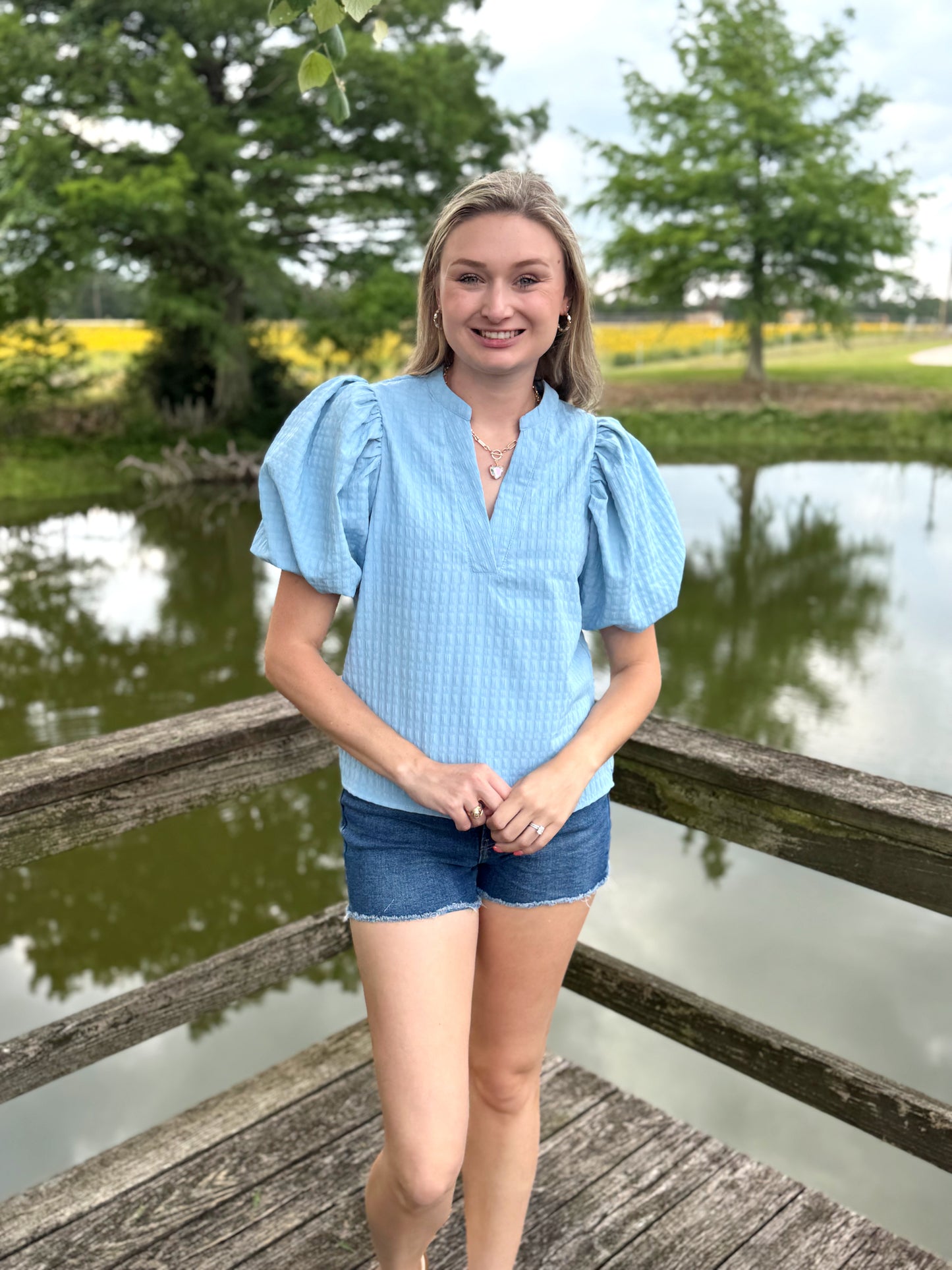 Allison Puff Sleeves Blue Top