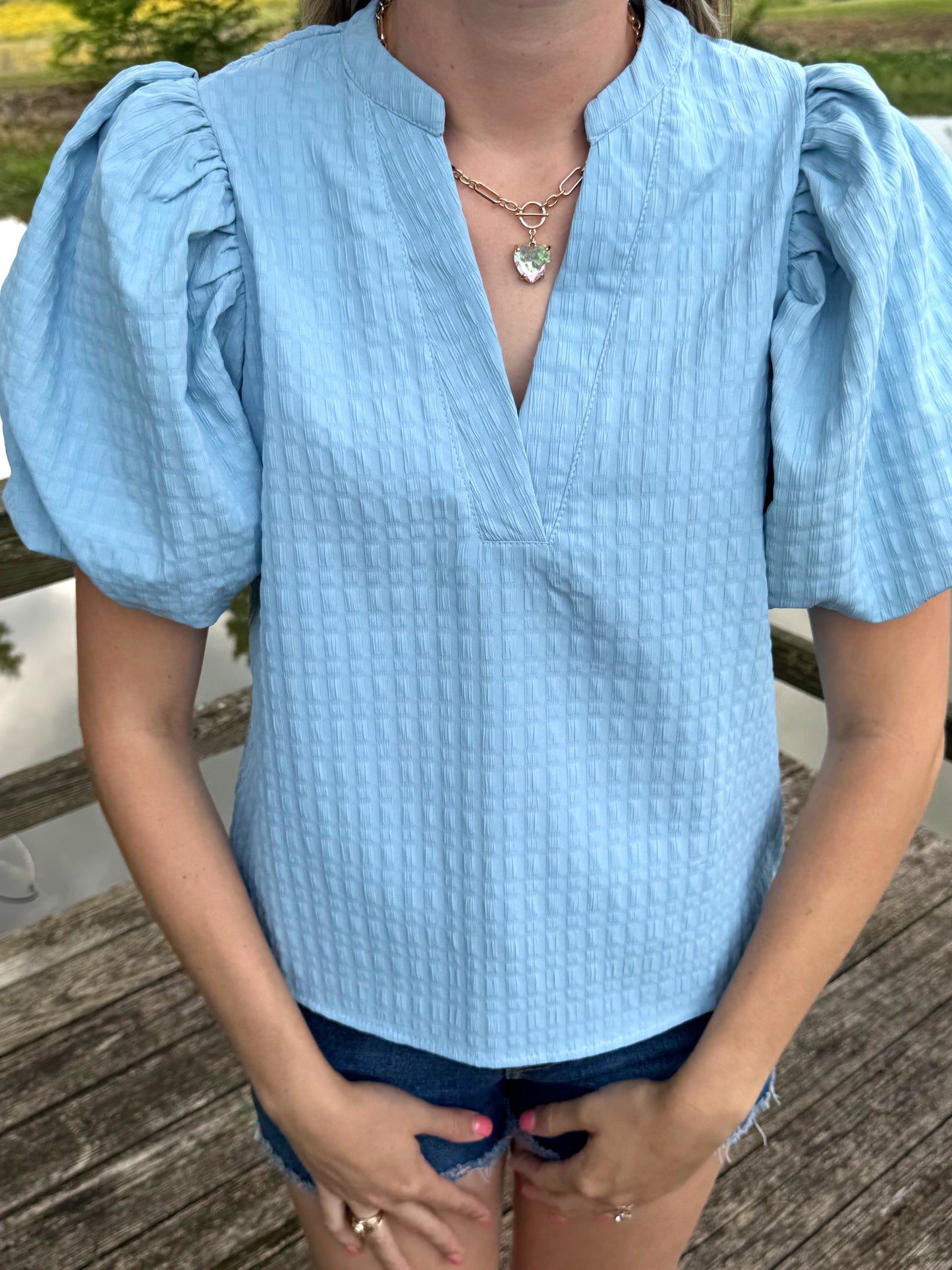Allison Puff Sleeves Blue Top