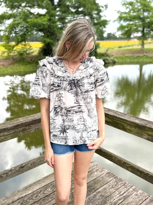 Evelyn Split Neck Balloon Sleeve Top