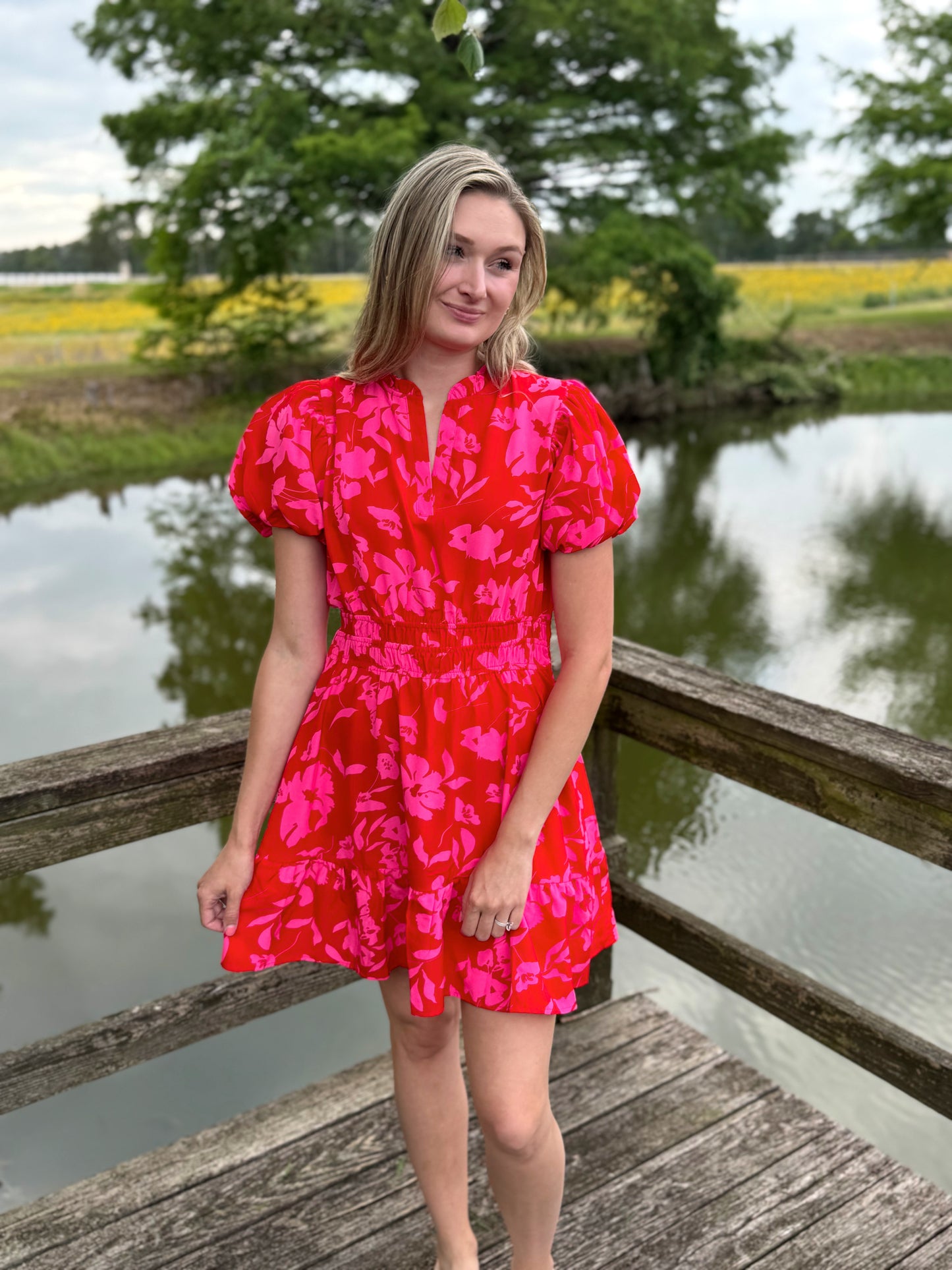 Ava Puff Sleeve Red Mini Dress