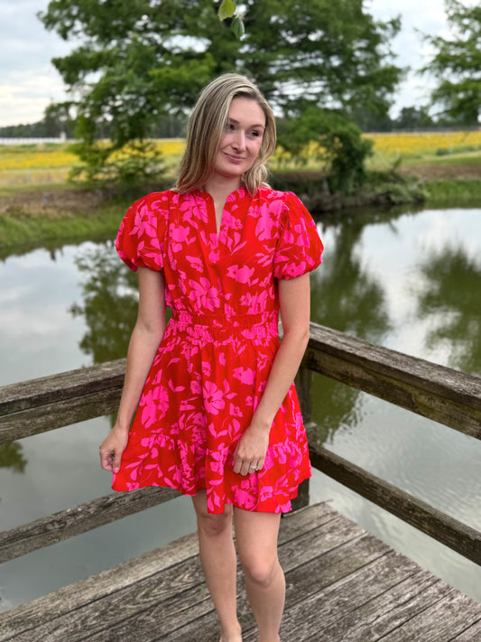 Ava Puff Sleeve Red Mini Dress