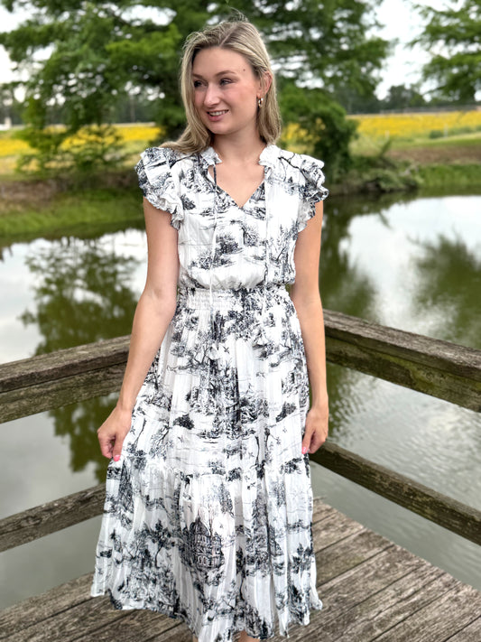 Wrenley Black and White Midi Dress