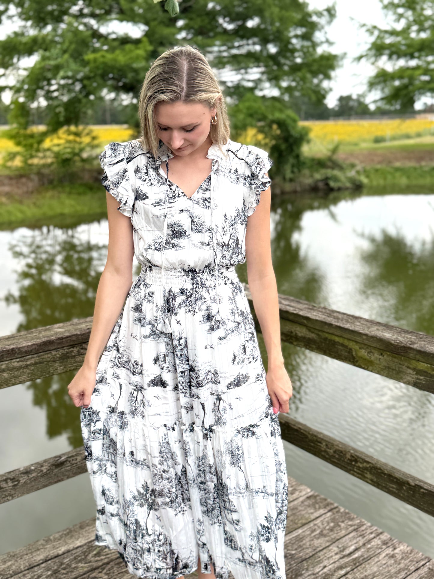 Wrenley Black and White Midi Dress