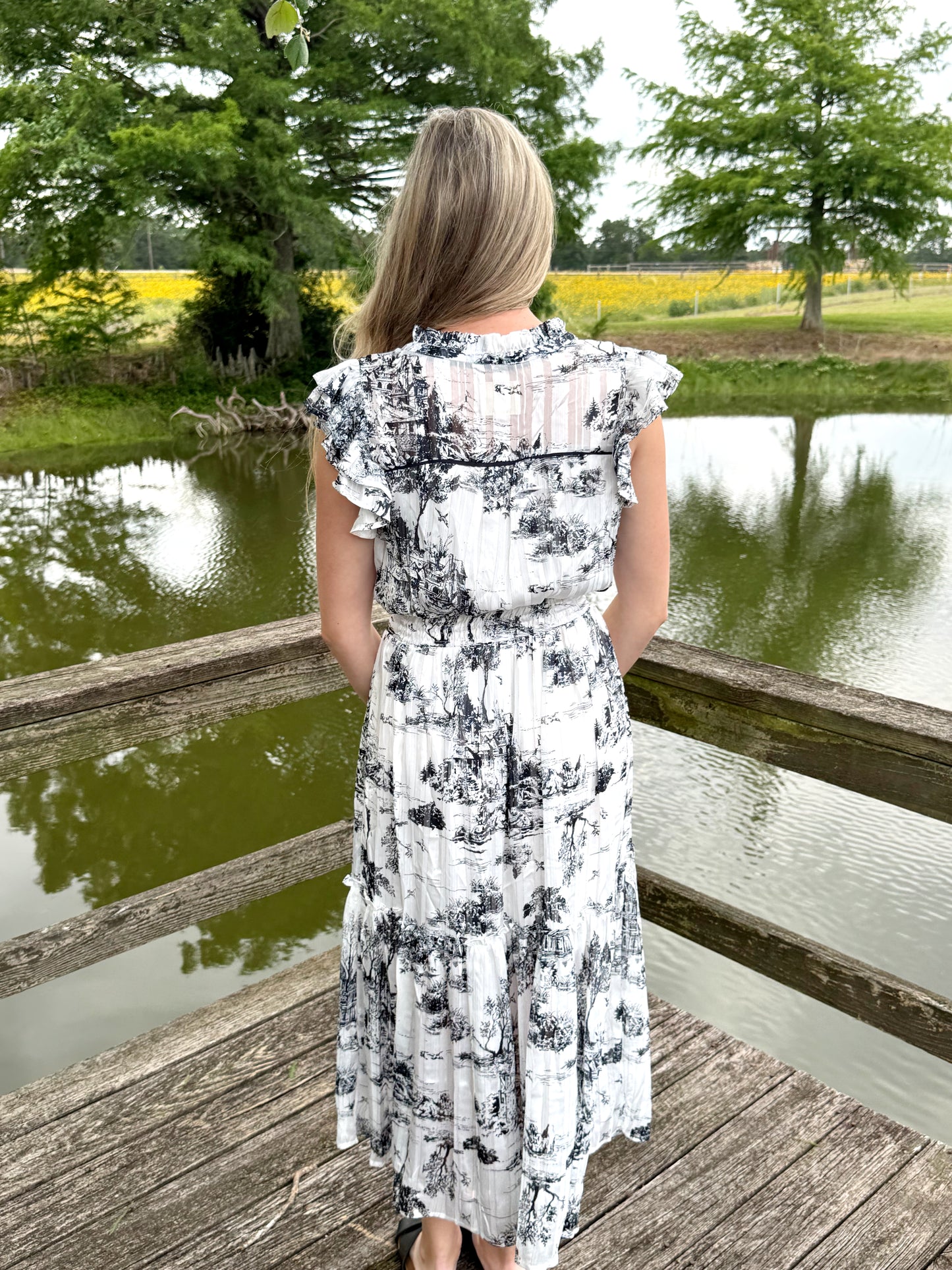 Wrenley Black and White Midi Dress