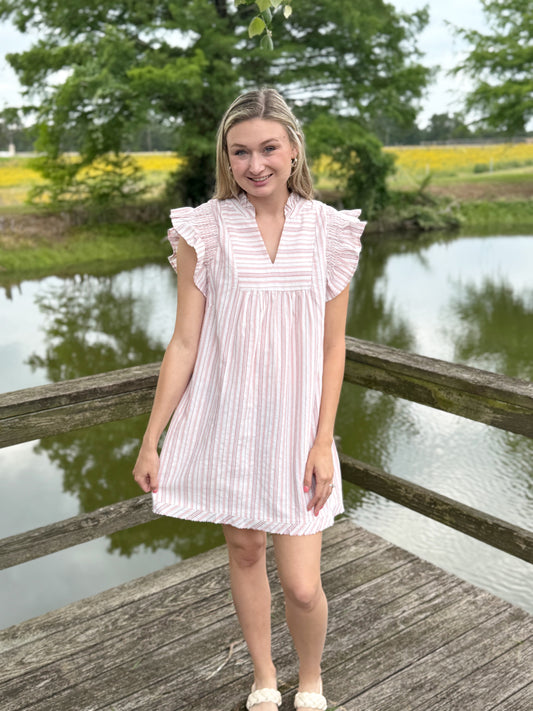 Romey Flutter Sleeve Striped Dress