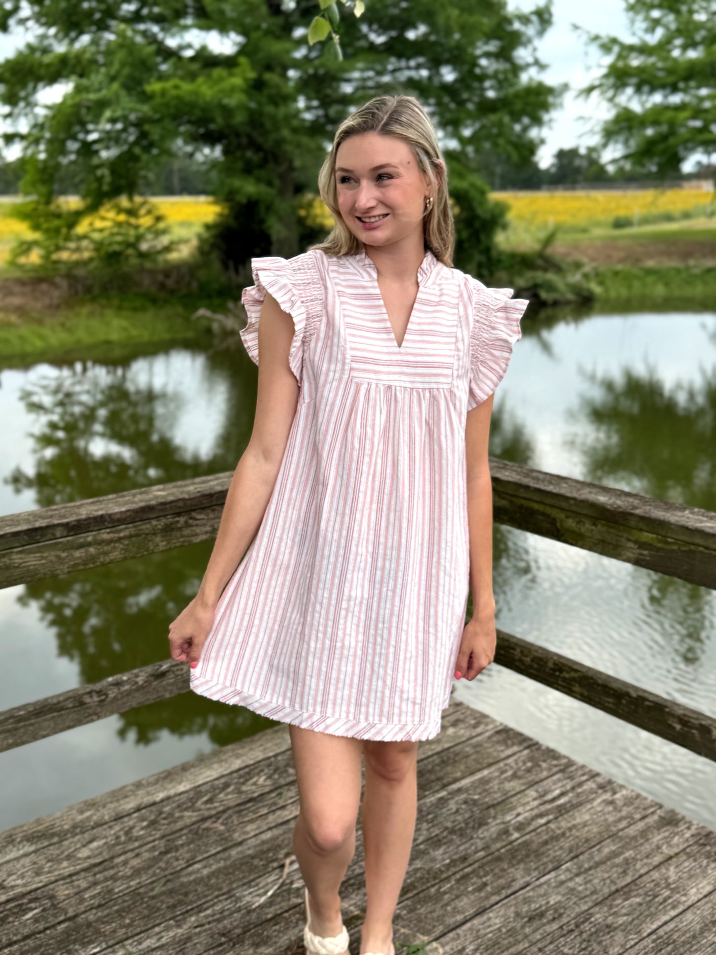 Romey Flutter Sleeve Striped Dress