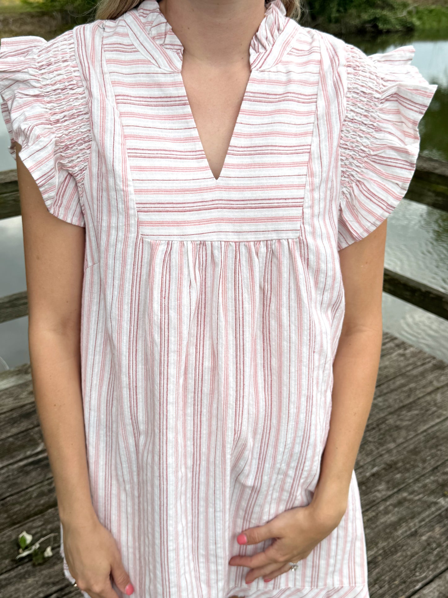 Romey Flutter Sleeve Striped Dress