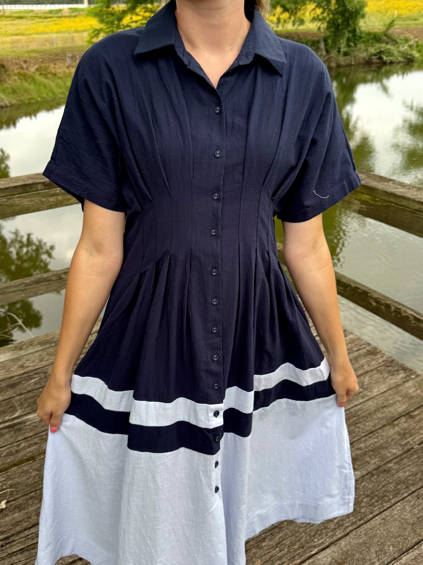 Lettie Blue Pleated Midi Dress