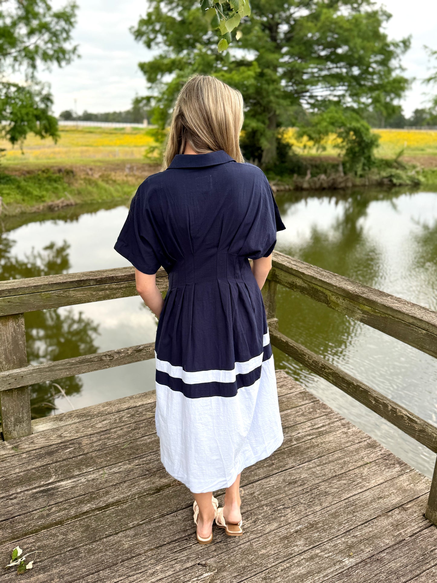 Lettie Blue Pleated Midi Dress
