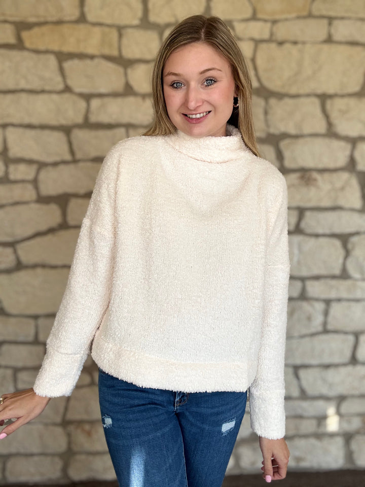 Fuzzy Mock Neck Cream Sweater