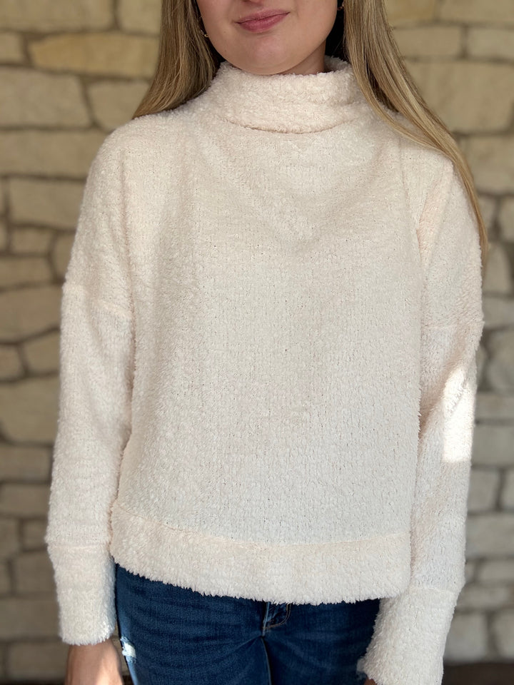 Fuzzy Mock Neck Cream Sweater