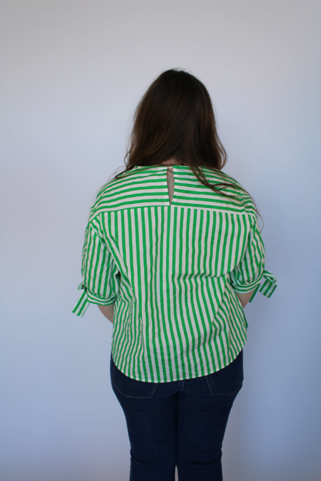 Lydia Green Striped Tie Sleeve Top