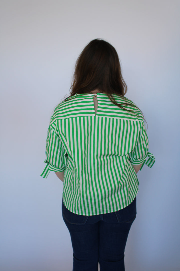 Lydia Green Striped Tie Sleeve Top