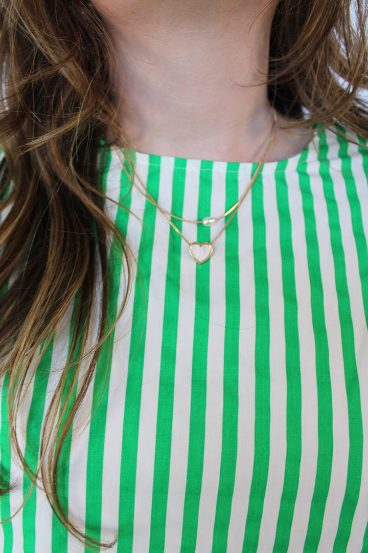 Lydia Green Striped Tie Sleeve Top