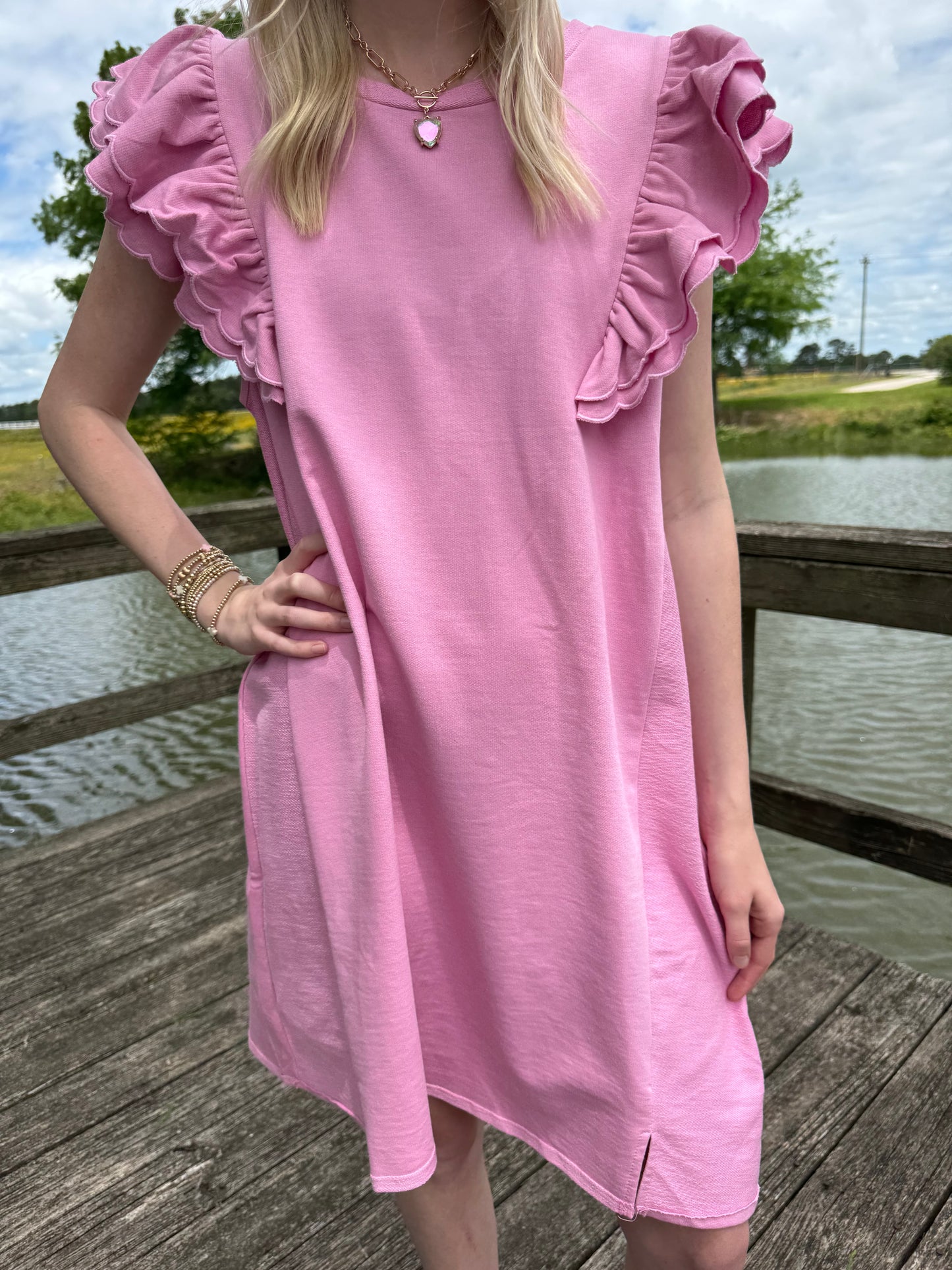Lucy Pink Ruffle Sleeve Mini Dress