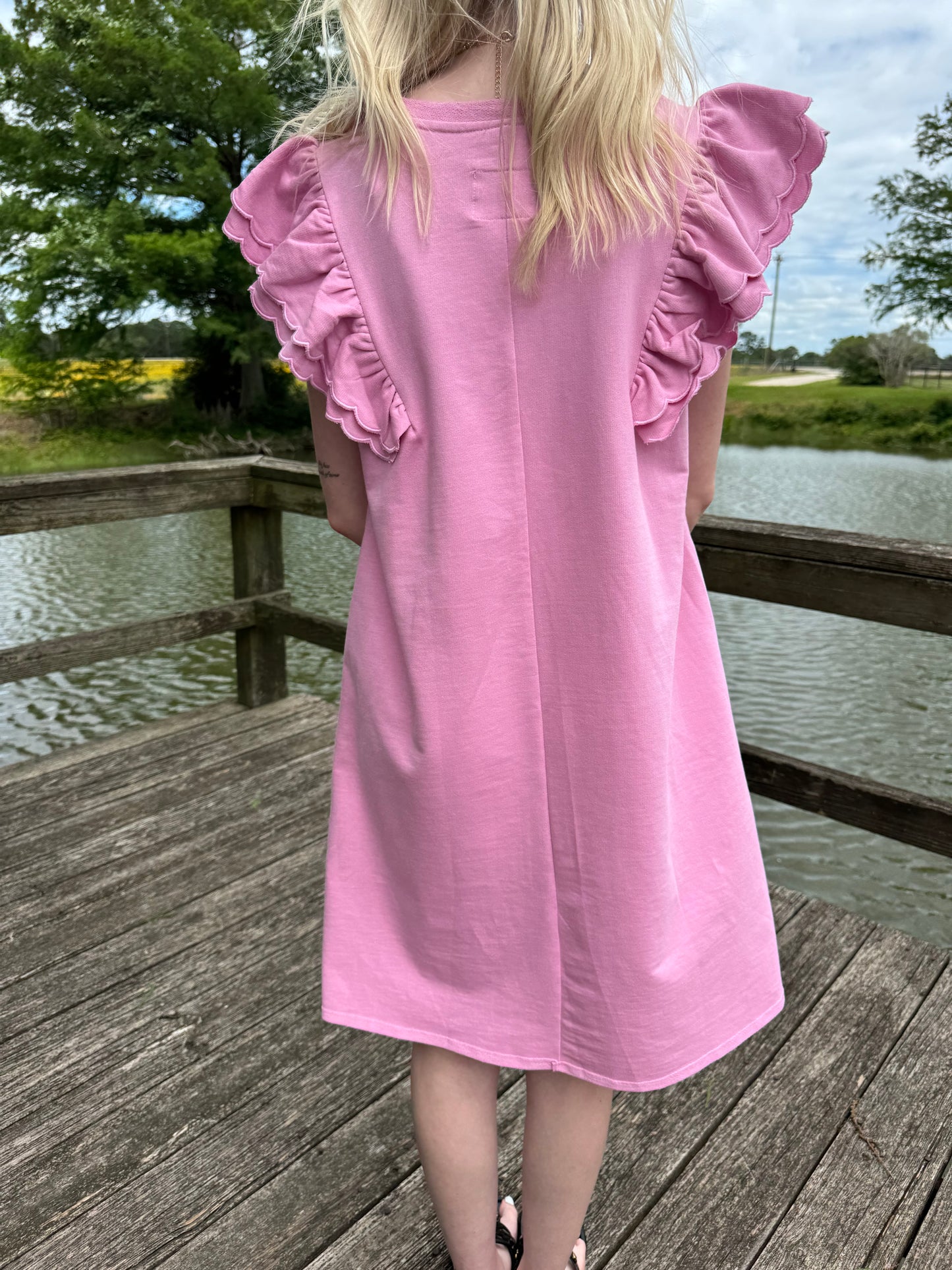Lucy Pink Ruffle Sleeve Mini Dress