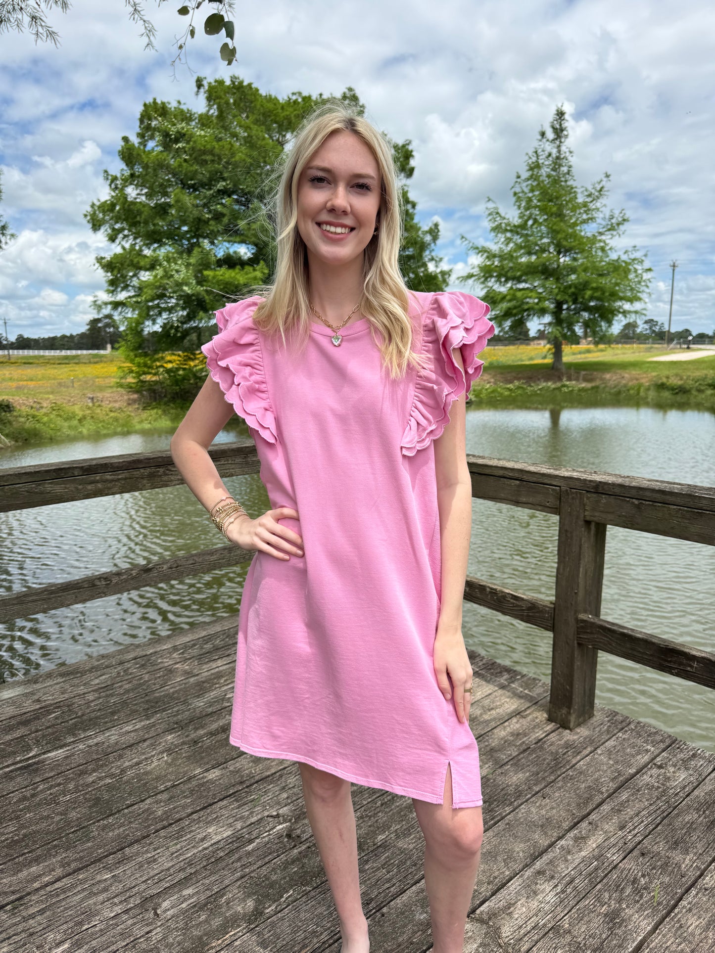 Lucy Pink Ruffle Sleeve Mini Dress