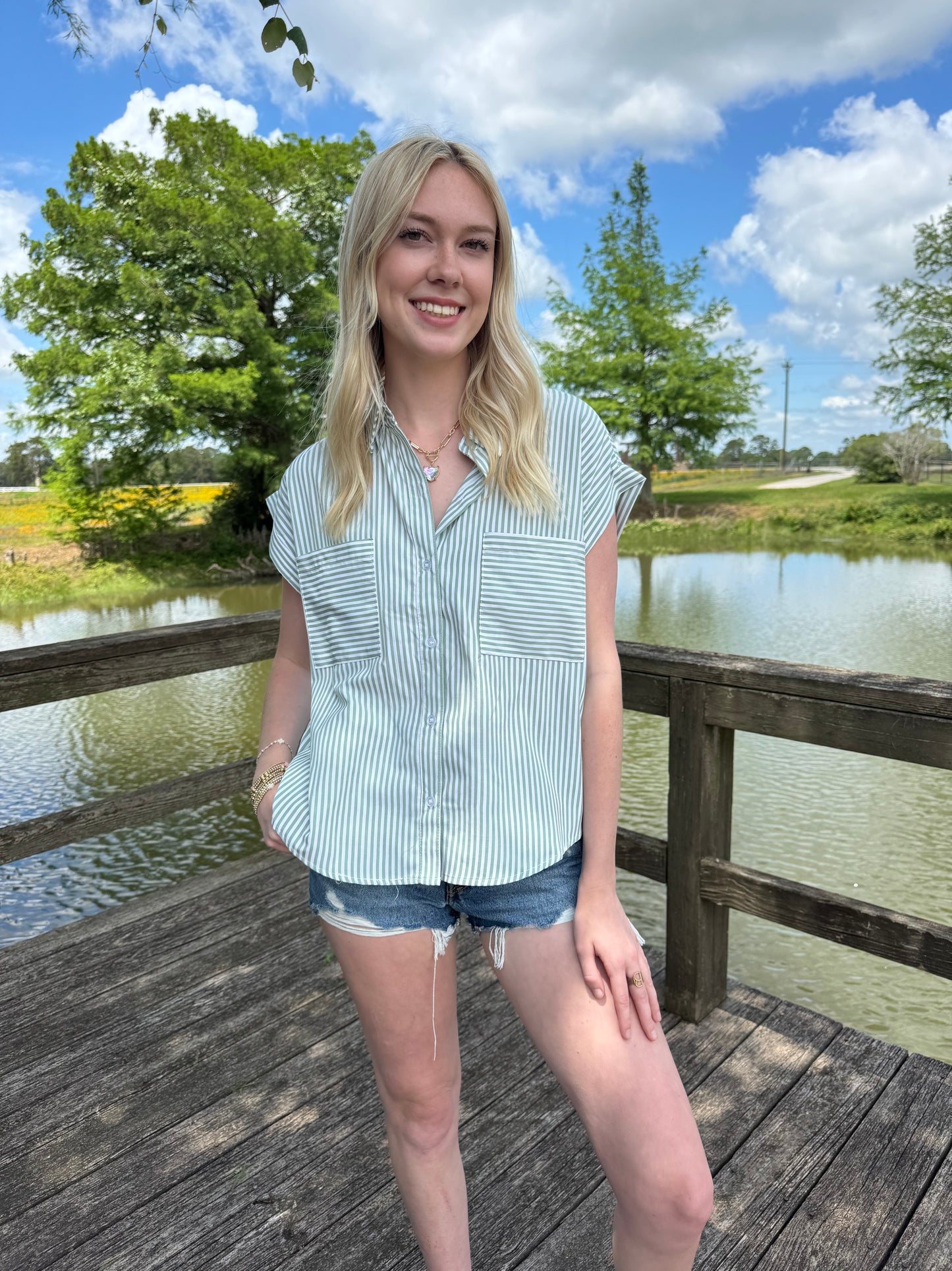 Vivian Green Button Up Stripe Top