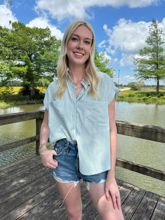 Vivian Green Button Up Stripe Top