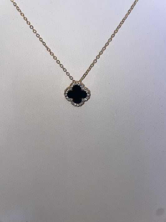 Studded Black Clover Necklace