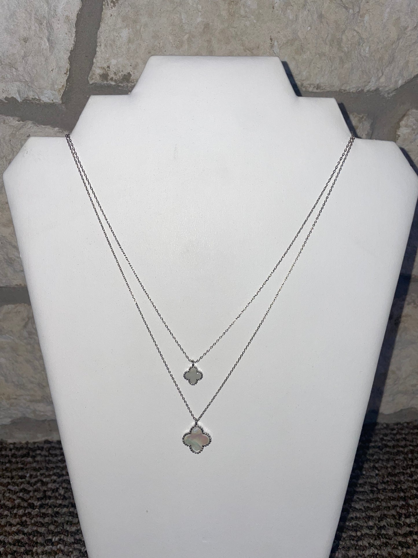 Double Silver Clover Necklace